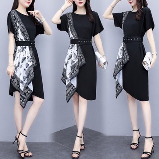 đầm suông màu đen big size phối khăn trắng tặng nịt size 60-90kg