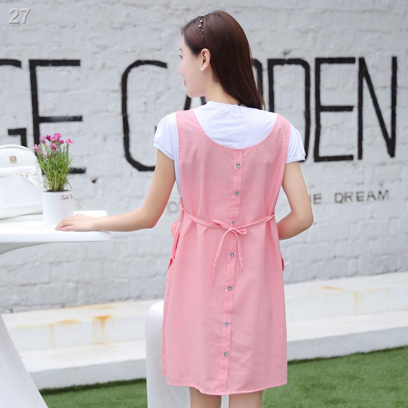 Váy bầu mùa hè 2021 thời trang mới phiên bản Hàn Quốc rời plus size cotton dài tay ngắn trên cùng hợp