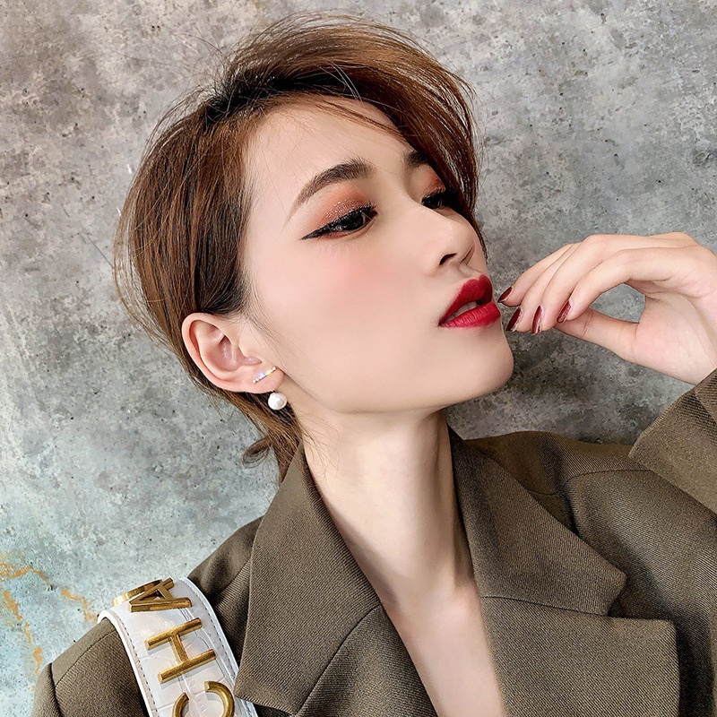 Bông Tai Mạ Bạc 925 Đính Đá Ngọc Trai Nhân Tạo Phong Cách Hàn Quốc Thời Trang