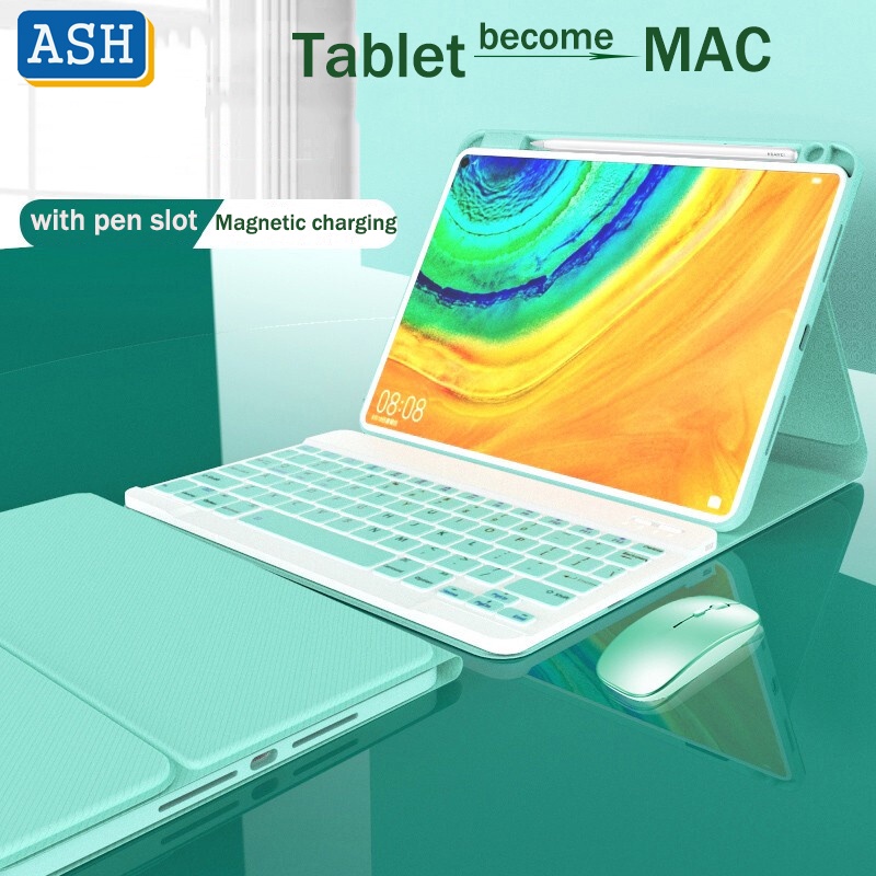 Chuột Bàn Phím Không Dây Bluetooth ASH Cho Xiaomi Pad 5 Pro 5G 2021 MiPad 5 11 "Có Giá Đỡ Bút Chì Da