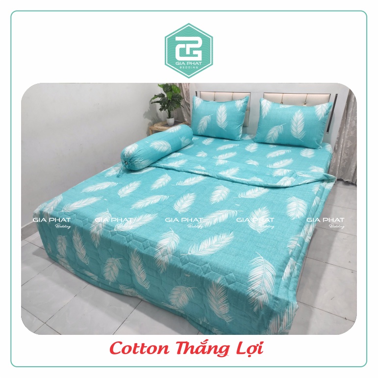Bộ ga gối Thắng Lợi {4 món}100% Cotton chuẩn logo họa tiết Lông Vũ