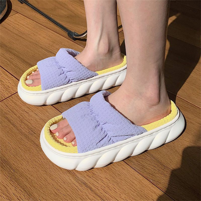 Oeteo Dép Đi Trong Nhà Đế Dày Bằng Vải Lanh Cotton Màu Sắc Phù Hợp Cho Nữ