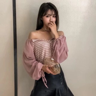 [ Sẵn Trắng ] Áo voan trễ vai thiết kế
