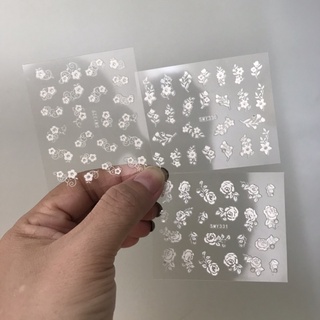 Sticker dán móng nail hoa lá trắng đen 3d