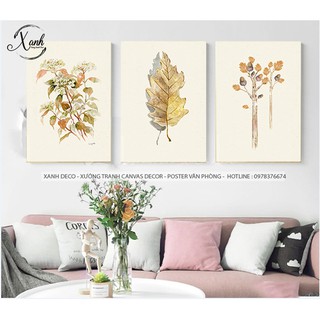 Bộ 3 tranh canvas lá cây hiện đại TCVNT02 tặng đinh treo tranh