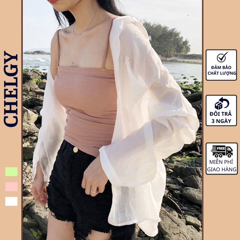 Áo sơ mi nữ Chelgy form rộng vải mỏng khoác ngoài dáng dài tay dáng basic CG-SM01
