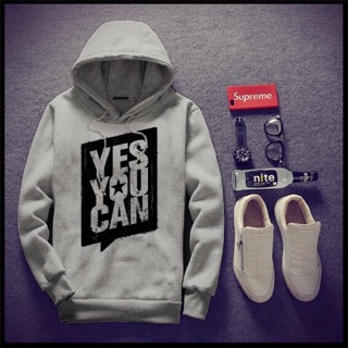 Áo hoodie nam nữ chữ yes u can xám có bigsize