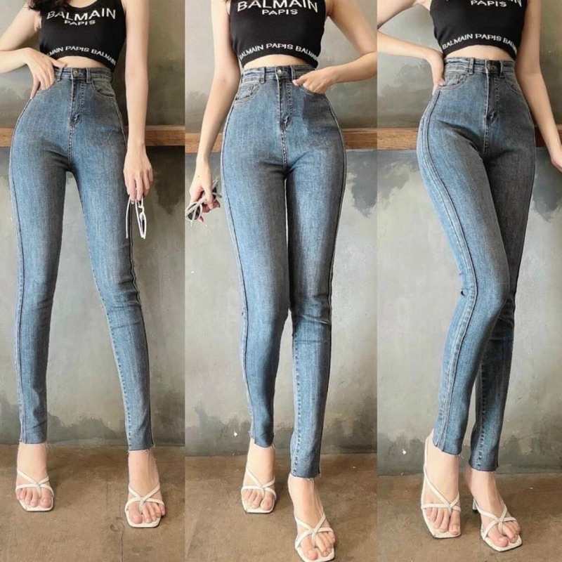 Quần jean cạp cao nữ dáng ôm thiết kế chiết ly dọc 2 bên tạo cảm giác chân dài và thẳng hơn của Hottgirl Secret QJ0002 | BigBuy360 - bigbuy360.vn