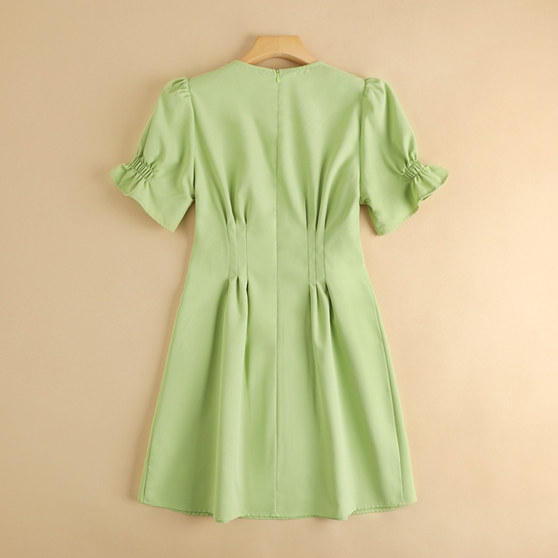 Đầm ZANZEA tay ngắn phồng cổ tròn thiết kế xếp li thời trang cho nữ