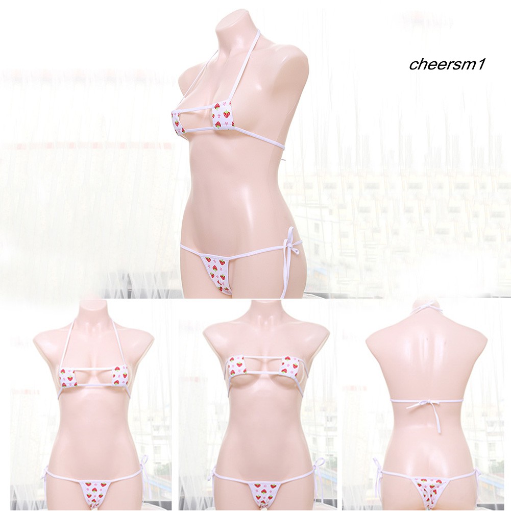 nội y bộ đồ lót Women Sexy Bikini Strawberry Block Lace Up Bra Panties Briefs Erotic Underwear | BigBuy360 - bigbuy360.vn