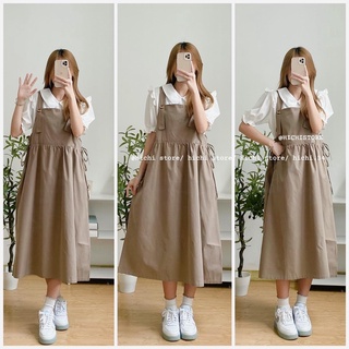 Sét yếm rút eo + sơ mi tay bồng