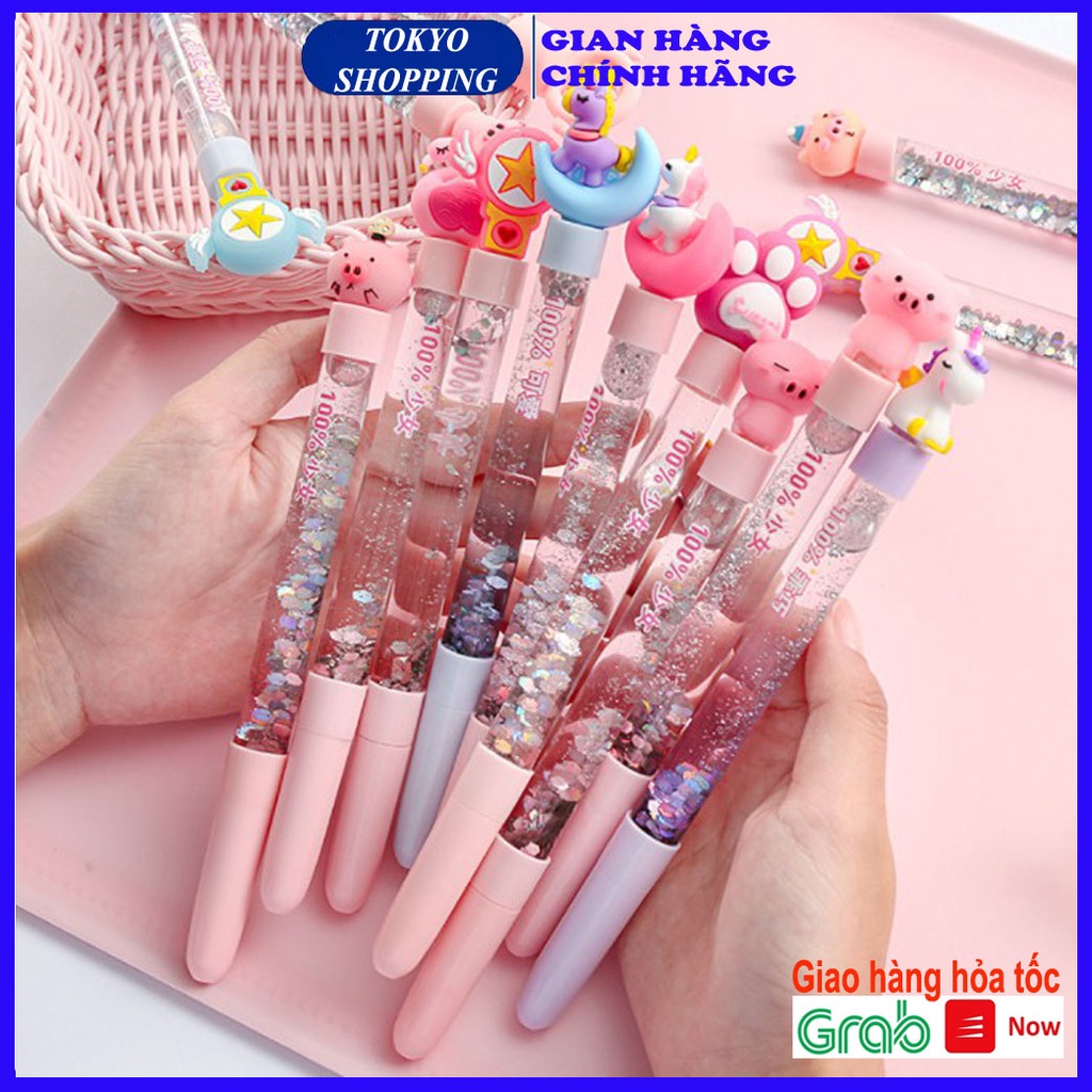 Bút bi mực nước thân nhũ kim tuyến lấp lánh hình dạng ngộ nghĩnh