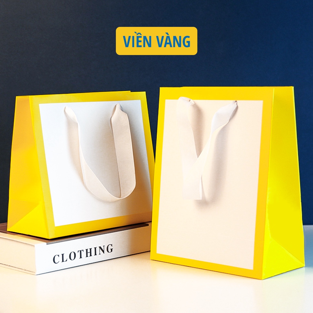 Túi giấy cứng đựng quà màu trắng viền màu TGCVM01 Quai Vải Cao Cấp Nhiều kích cỡ Nhiều màu sắc -Saigonir