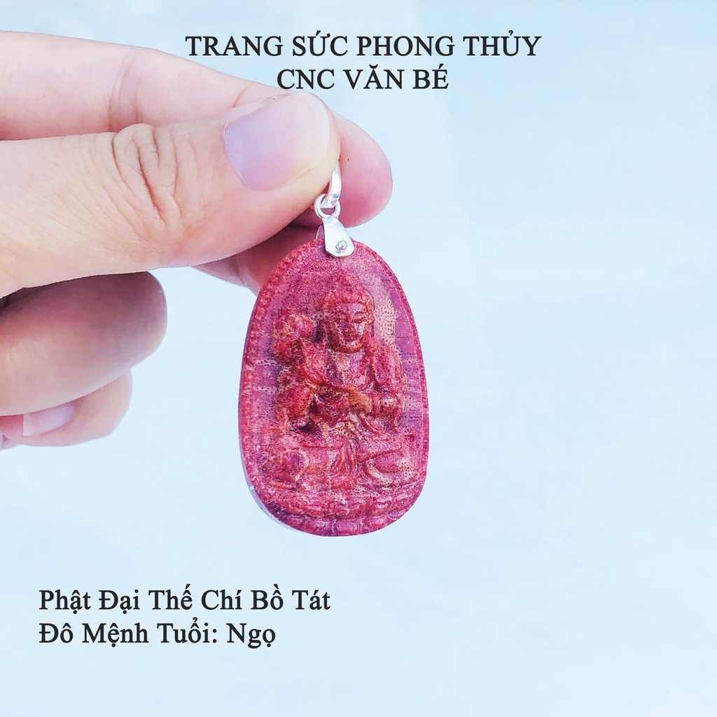 Mặt Phật San hô đỏ tự nhiên size 4cm - Mặt dây chuyền độ mệnh theo tuổi CNC VĂN BÉ