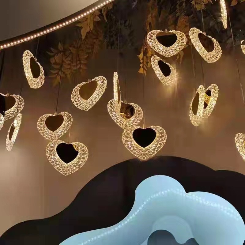 Đèn rèm hình Ovan , hình trái tim bộ 10 đèn , Đèn Chùm thả 10 chiếc hình Ovan , Hình trái tim trang trí Huydecor