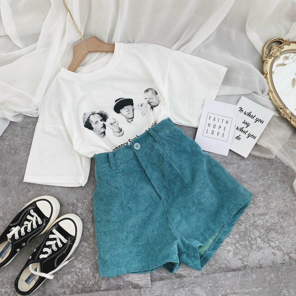 SET PULL TRẮNG HÌNH + QUẦN SHORT NHUNG XANH | BigBuy360 - bigbuy360.vn