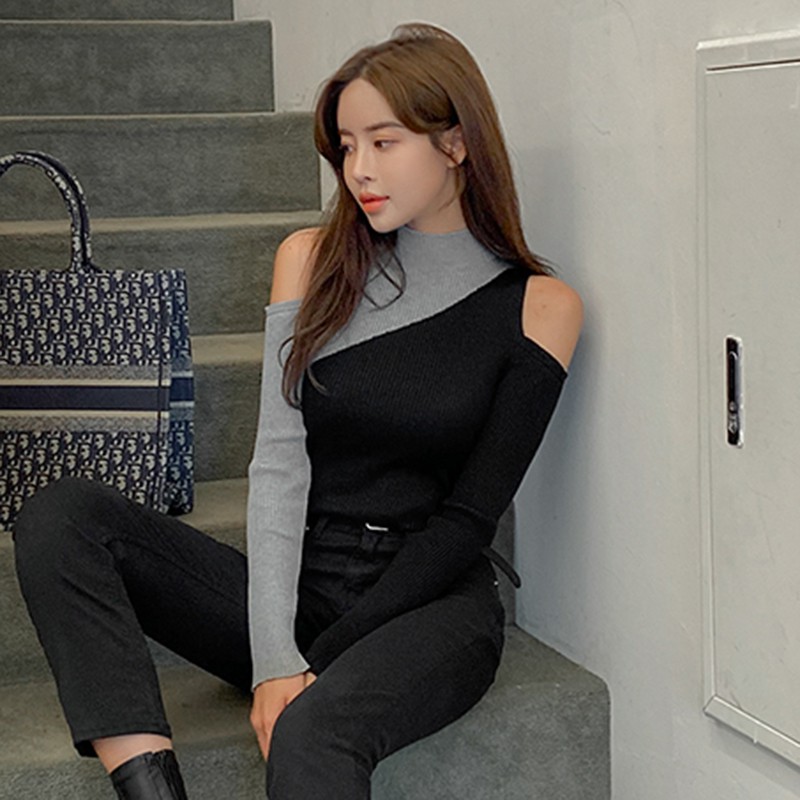 Cocory vn Áo Sweater Trễ Vai Tay Dài Thiết Kế Quyến Rũ Cho Nữ