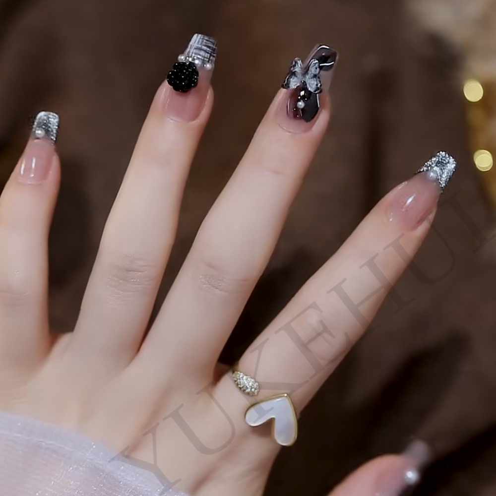 2461 YUKEHUI bộ móng tay giả set móng giả trong suốt móng tay giả đính nơ móng tay giả dài đính đá móng giả đẹp bộ móng tay giả đính đá móng tay giả đính đá ngắn  bộ móng tay giả kèm keo
