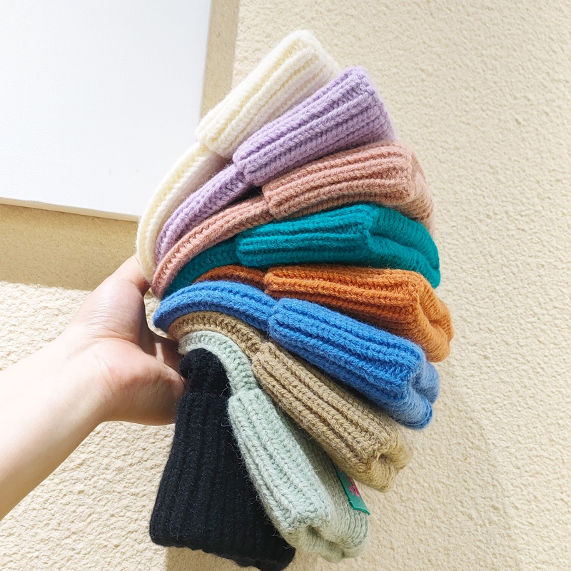 Mũ len dệt kim co giãn giữ ấm có thể gấp gọn màu sắc dành cho bé