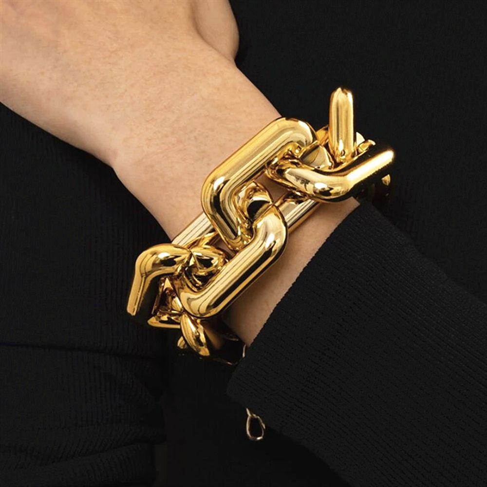 Yve Vòng Tay Chuỗi Xích Dày Bản To Hình Học Đơn Giản Hợp Thời Trang