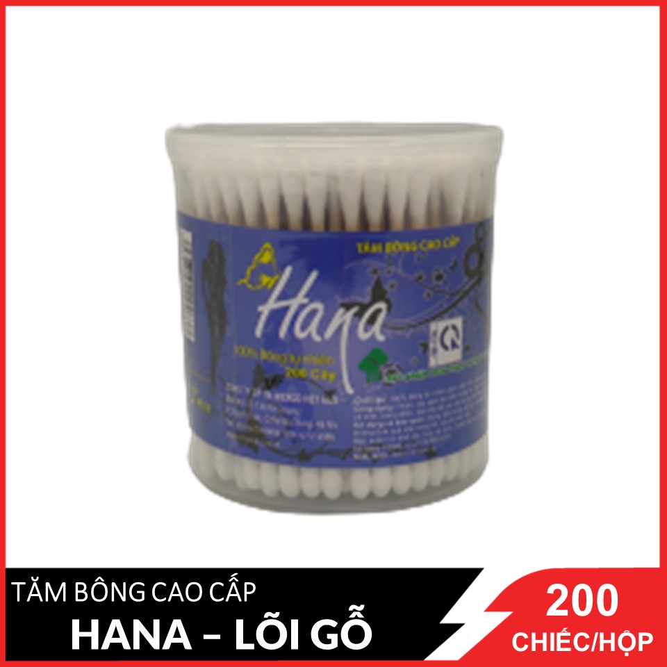 Tăm bông Hana hộp tròn - 200 c (lõi gỗ)