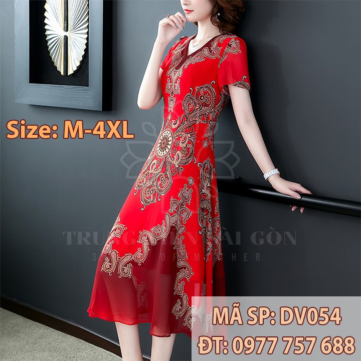 Đầm 3xl 4xl voan hai lớp đi đám cưới u50 mẹ trung niên DV054