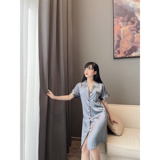 Đầm Ngủ Mặc Nhà Lụa Satin Mềm Mát, Váy Ngủ Sơ Mi Lụa Cao Cấp