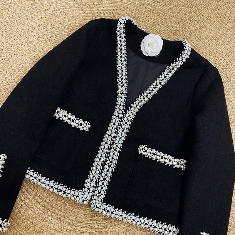 Áo Khoác Dạ ép viền áo đính ngọc/ Có ảnh& video hình thật