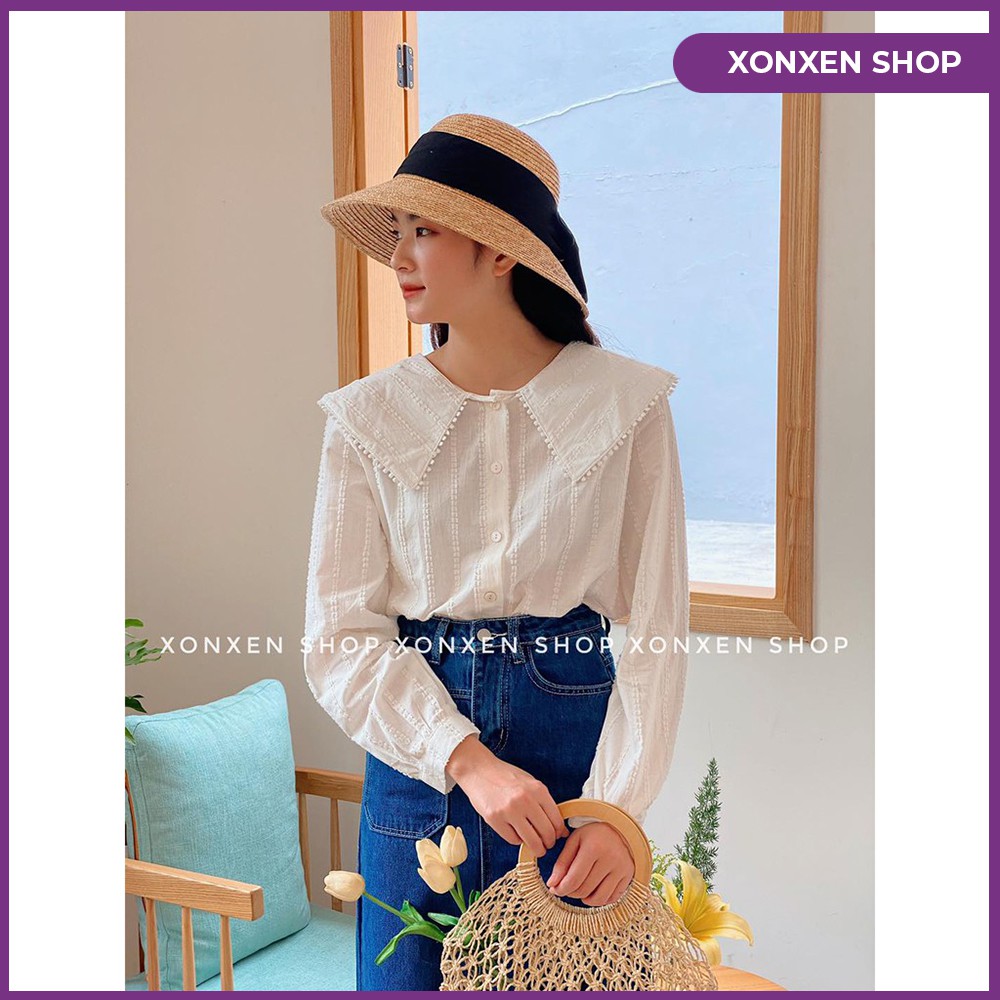 Áo sơ mi kiểu nữ cổ bèo gân dài tay XONXEN TAM KỲ 269 HÙNG VƯƠNG free size mã 323