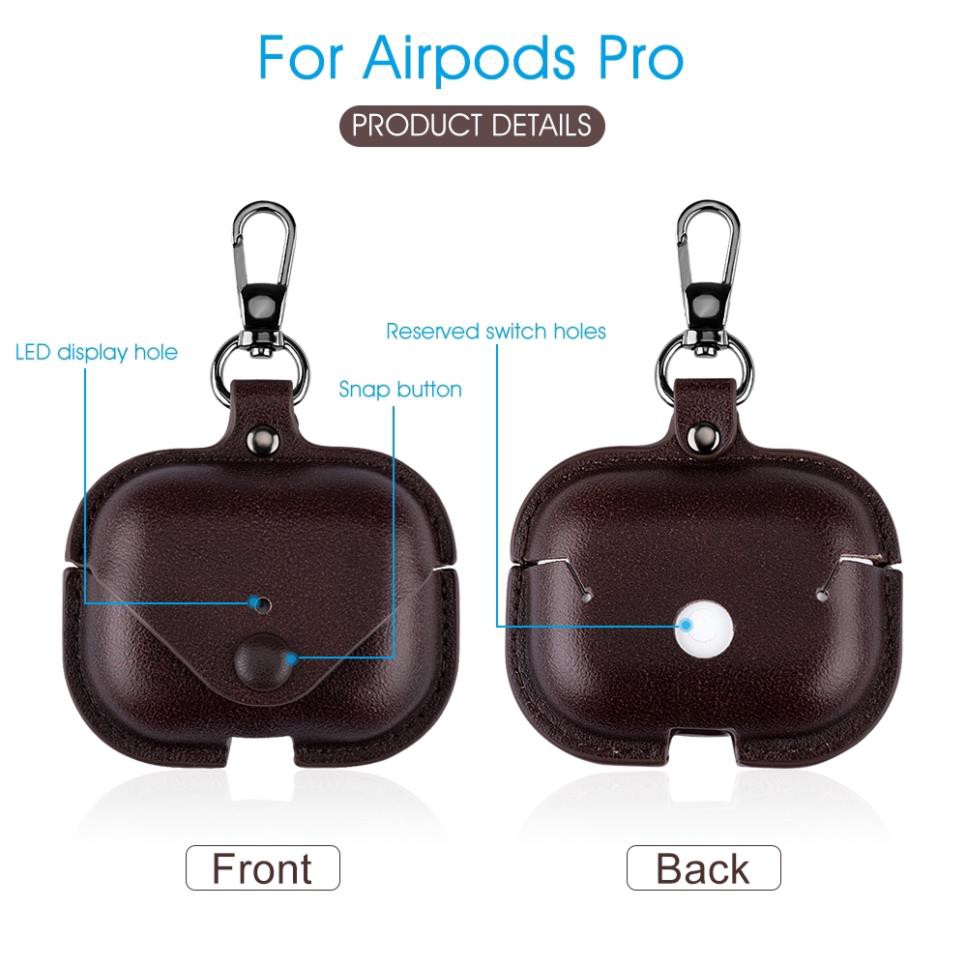 BAO DA AIRPOD PRO KÈM MÓC KHÓA THÉP TĨNH ĐIỆN SANG TRỌNG