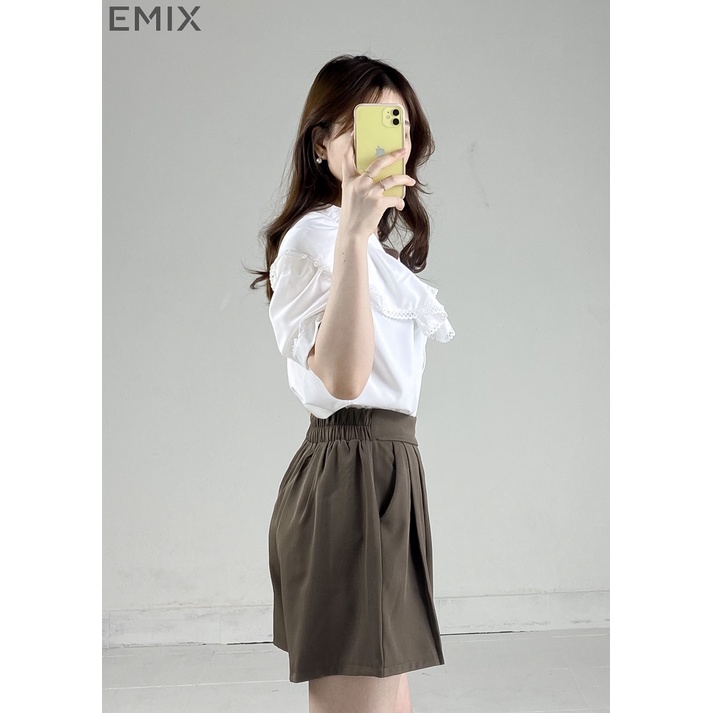 Quần đùi buộc dây lưng chun EMIX (3 màu), short, sooc, cúc khóa, buộc dây, form suông, chất ruby mã 701