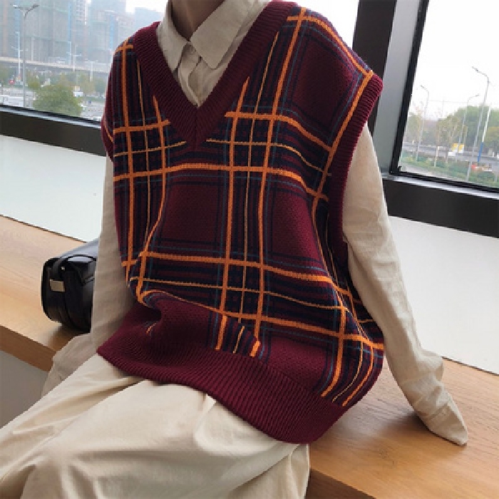 Áo Khoác Len Không Tay Cổ Chữ V Form Rộng Thời Trang Mùa Đông 5902 Phong Cách Nhật Bản