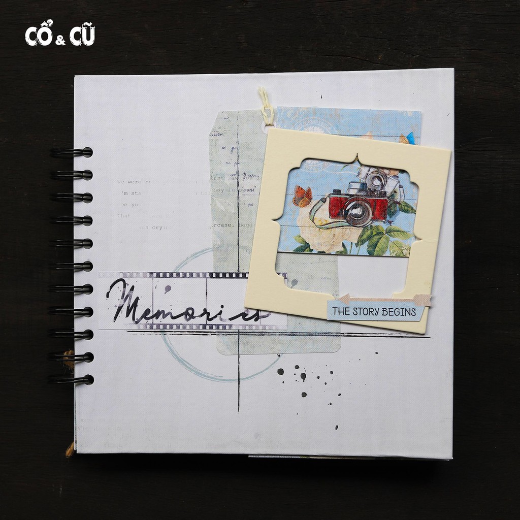 Album handmade scrapbook Memories gáy lò xo dán được 30-40 ảnh kt 20x20cm nhiều chủ đề