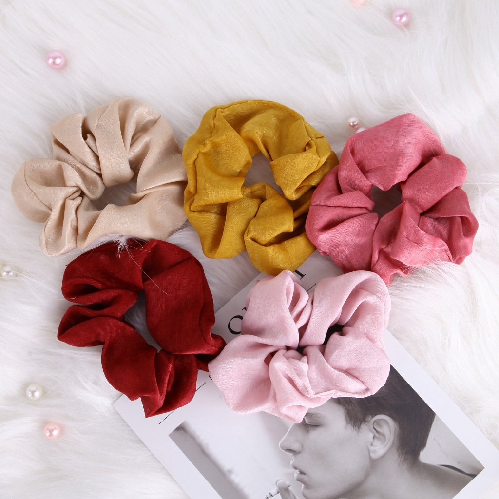 Dây buộc tóc chất liệu vải satin màu trơn kiểu dáng đơn giản cho nữ