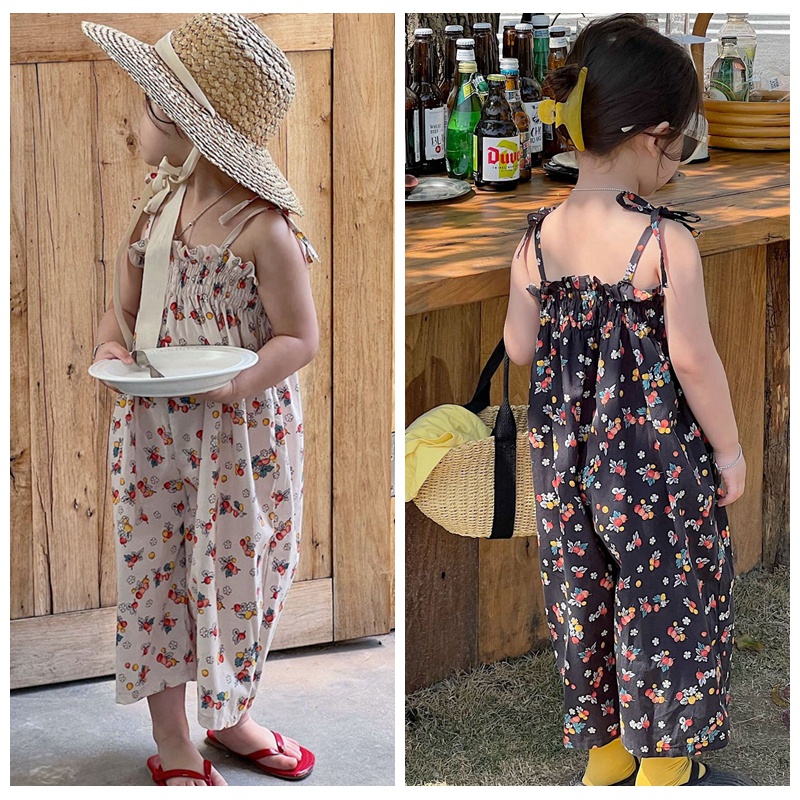 Bộ Áo Liền Quần Hai Dây Ống Rộng Phong Cách Hàn Quốc Cho Bé Gái