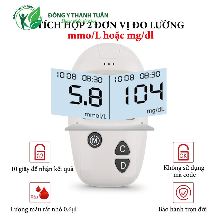 Máy đo đường huyết Sinocare Safe Accu Đức - Bảo hành trọn đời, tặng kèm 50 kim lấy máu