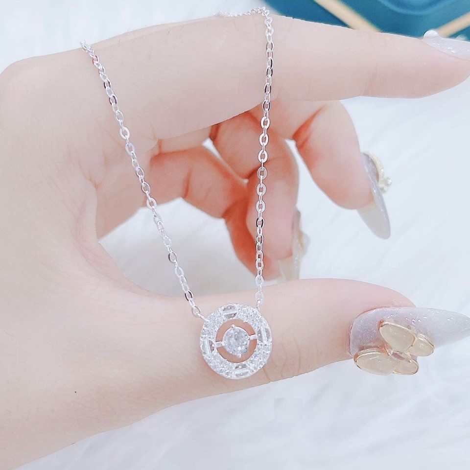 Dây chuyền bạc nữ cao cấp Evasilver mặt tròn đính đá bên trong, Vòng cổ bạc ta cực xinh xắn