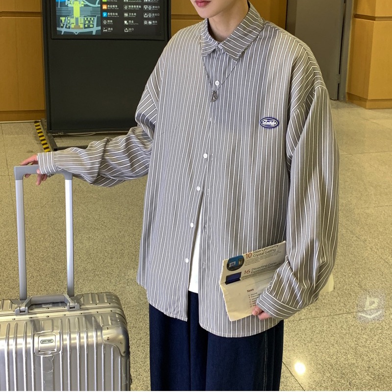 【M-3XL】Áo Sơ Mi Dài Tay Kẻ Sọc Biến Hóa Cổ Điển Hip hop Cho Nam