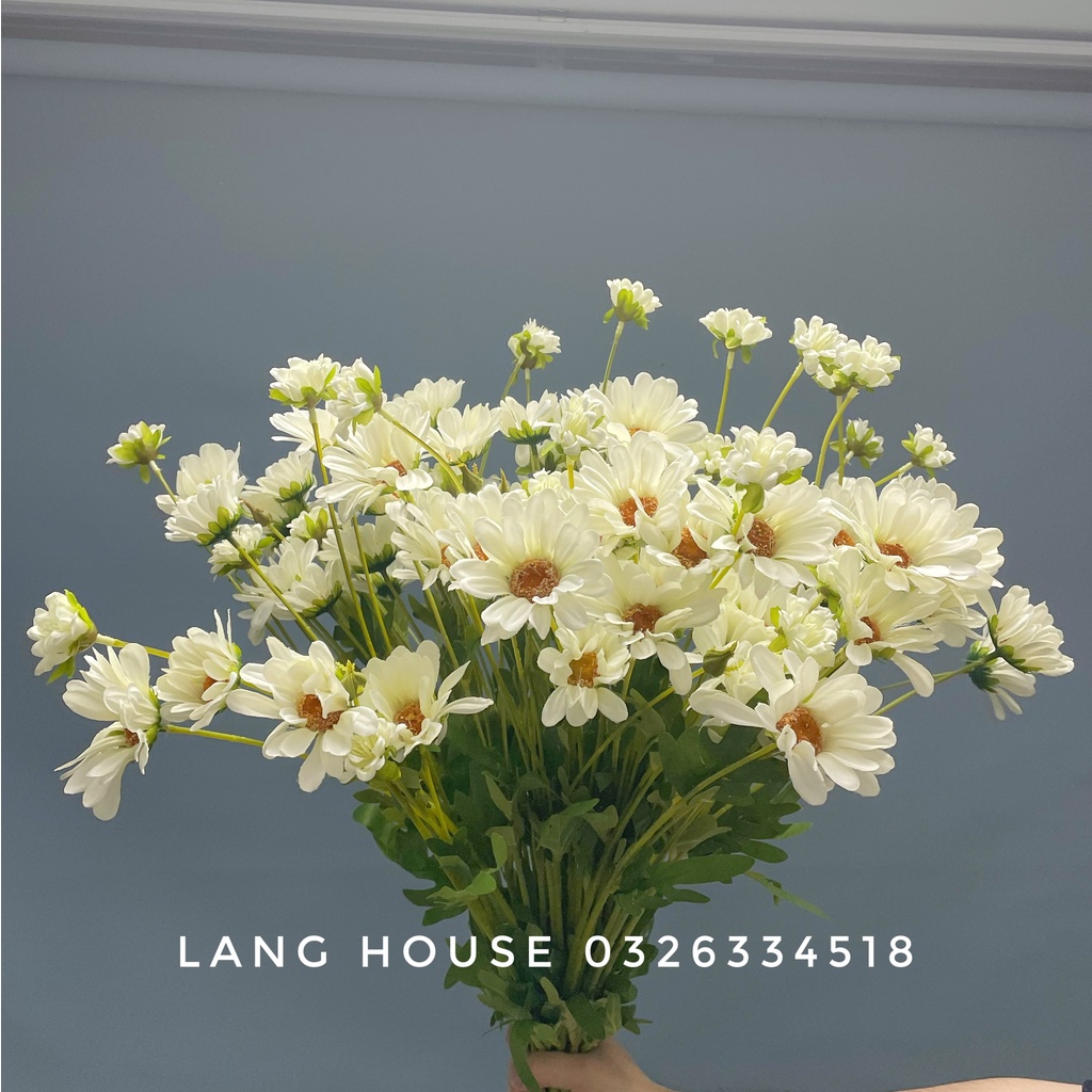 Hoa Giả - CÀNH HOA CÚC LA MÃ Loại 1 Giống Thật - Hoa Lụa Trang Trí Dài 89cm 5 bông 2 nụ