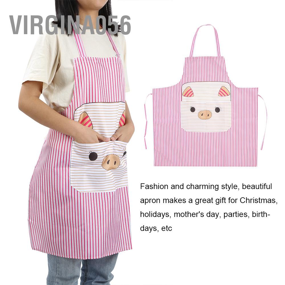 Virgina056 Cartoon Apron Polyester Oilproof Hanging Neck for Baking Roasting Cooking