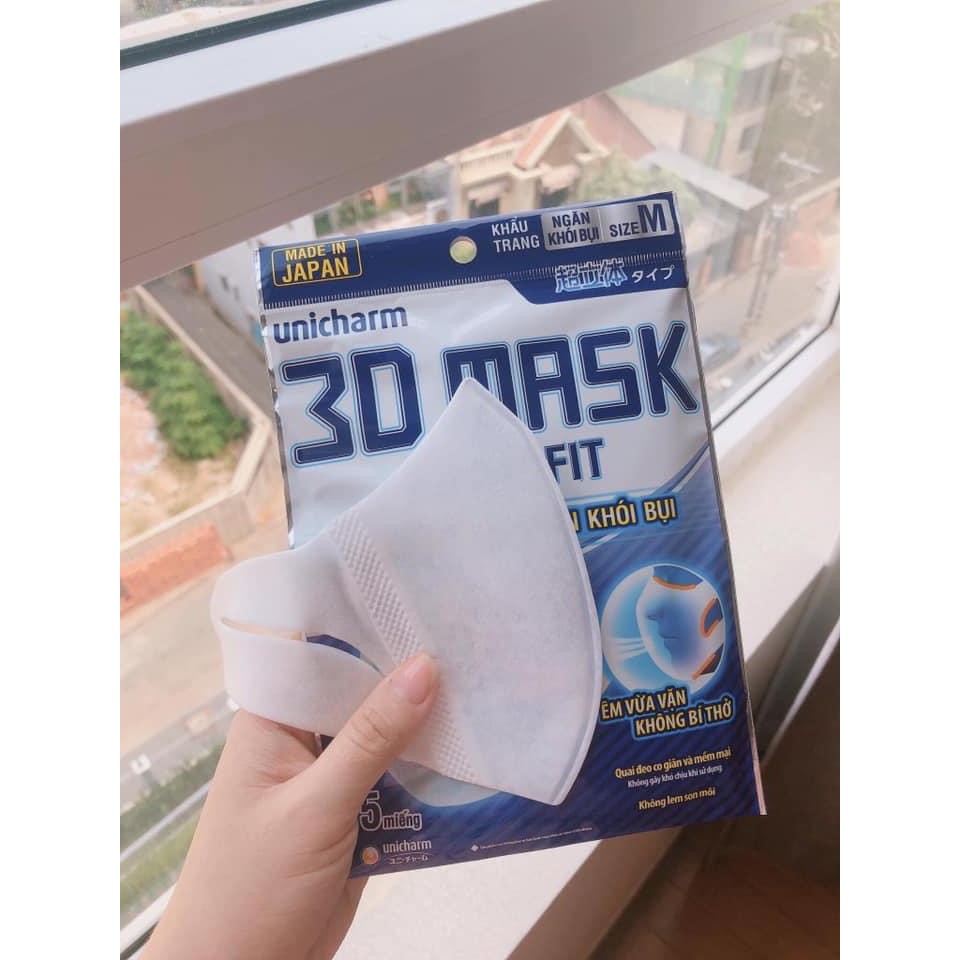 [Mã COS0505 giảm 8% đơn 300K] (Túi 5 cái) Khẩu trang 3D Mask Unicharm Super Fit (Made in Japan)