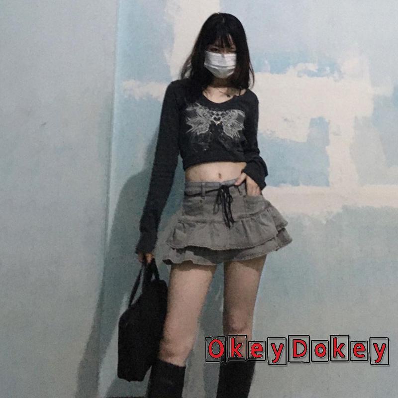 Áo Thun Crop Top Tay Dài Cổ Chữ V In Họa Tiết Thời Trang Cho Nữ OKDK-y2k