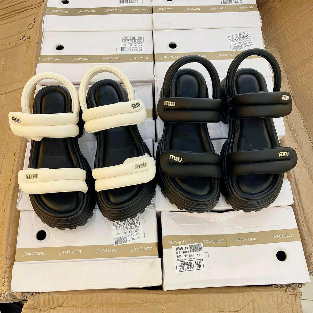 Dép sandal nữ 2 quai ngang phồng hậu lửng đế bánh mì cao 5p Hàng Loại 1 QC FULLBOX , em này đi lên siêu tôn dáng luôn