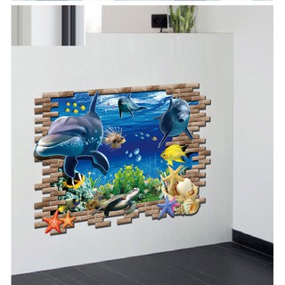 Decal dán tường Cá Heo 3D - HPMAY9706