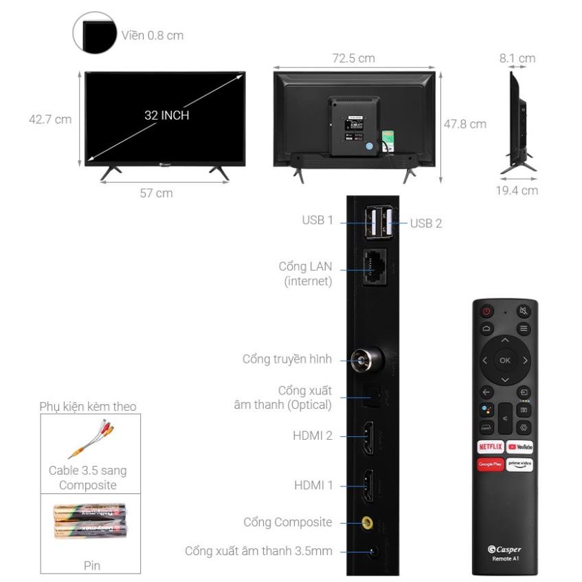 Tivi Casper 32 inch 32HG5200 Mới 2021, Smart Tivi , Điều khiển giọng nói, Bán Chạy [Giá Siêu Rẻ] | BigBuy360 - bigbuy360.vn