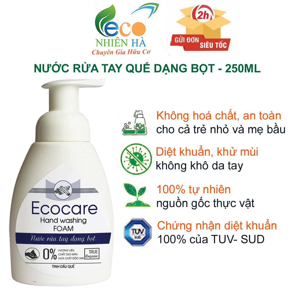 Nước rửa tay ECOCARE 250ml tinh dầu quế, nước rửa tay diệt khuẩn dạng bọt, không khô tay