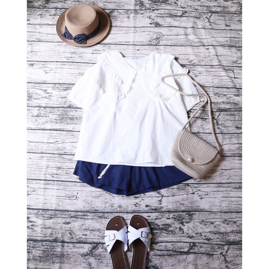 ÁO SƠ MI MORI TAY BỒNG PHỐI VIỀN BÈO