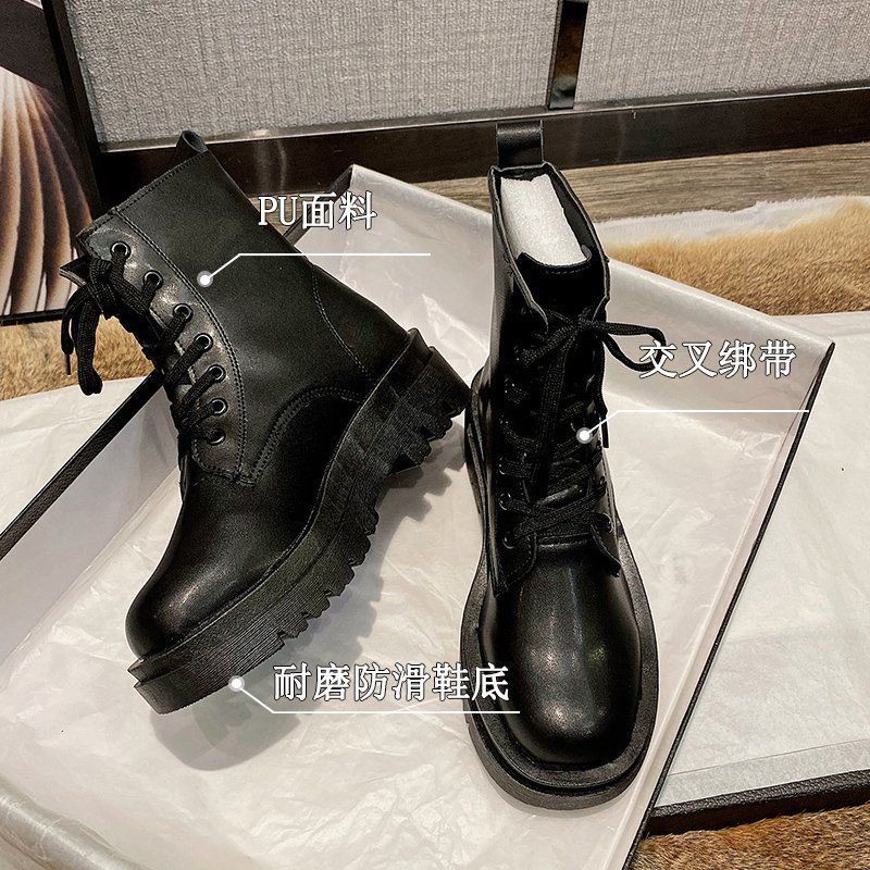 NEW Sale#Giày cao cổ nữ hàn quốc thu đông mũi tròn Martin boots sinh viên ống ngắn đế dày . ! *