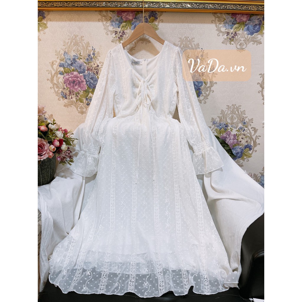 Đầm xoè Midi Ren thêu nổi tay bo tuyệt đẹp HÀNG CAO CẤP tại Xưởng may thời trang VADA - Đ31 | BigBuy360 - bigbuy360.vn