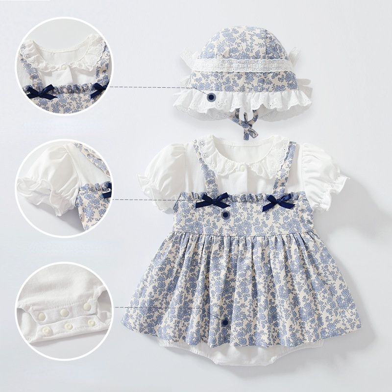 Đầm Công Chúa Lolita Vải Cotton Dễ Thương Có Mũ Trùm Cho Bé Gái Sơ Sinh 0-24 Tháng Tuổi